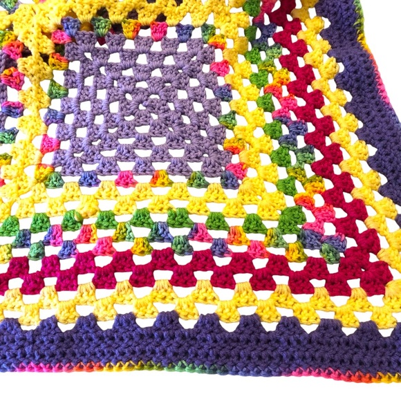 Afghan Handmade Rainbow Colors Baby Crib Shoulder Blanket - Picture 3 of 11